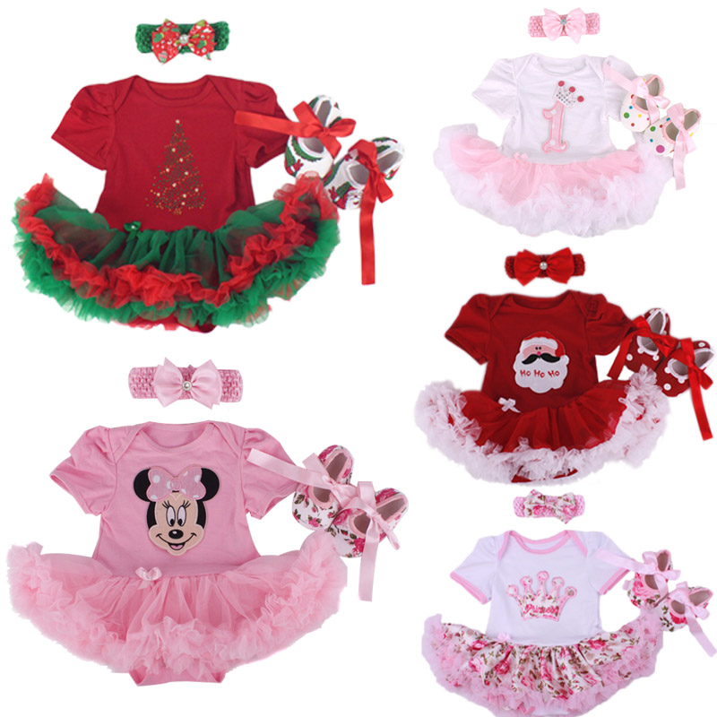 Xmas Baby Girl Infant 3pcs Clothing Sets Santa Clause Tutu Romper Dress Jumpersuit Christmas Bebe Birthday