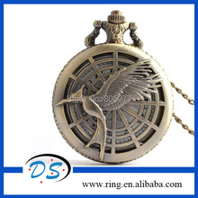Wholesale- high quality Movie Jewelry the hunger game Retro Necklace Pocket watch bronze vintage bird pocket watch 50pcs/lot