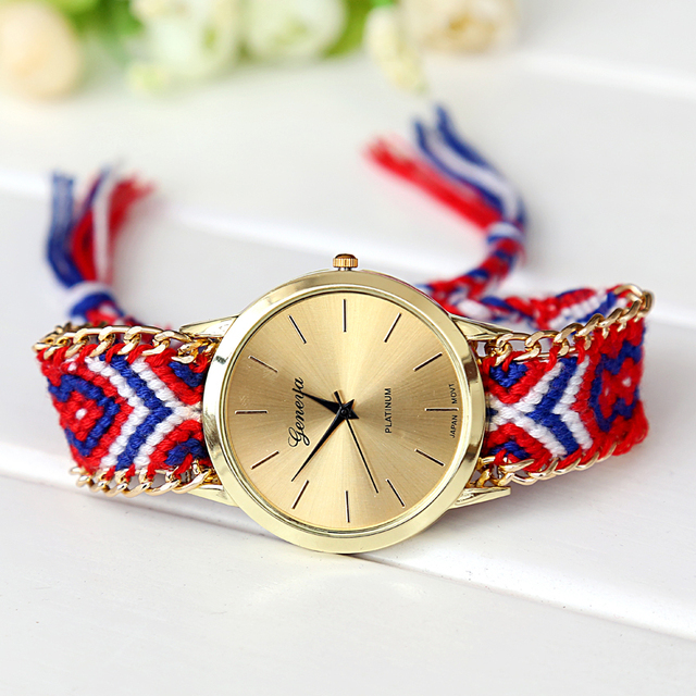 Zegarek damski GENEVA bransoletka przyjaźni ręcznie robiony wzory