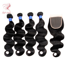 Grade 7a virgin hair Ms lula brazilian virgin hair with closure human hair extensions brazilian body wave with Top lace closure