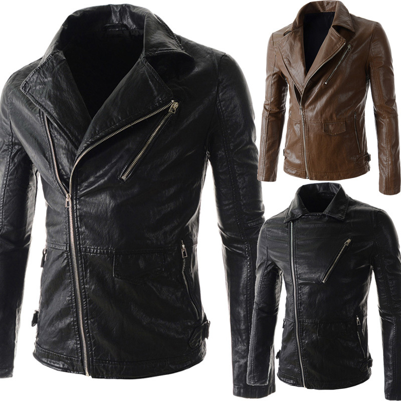 New Winter Jacket Men Motorcycle Slim Fit PU Leath...