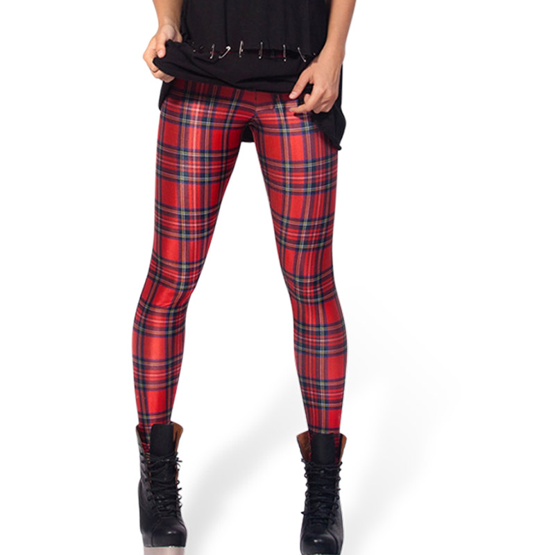 Hot selling font b Tartan b font Green or Red Leggings LIMITED women high elastic leggings