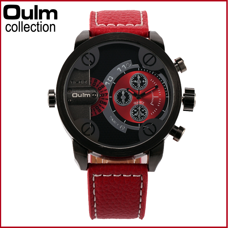 3130 Oulm font b Men b font font b Watches b font with Double Movt Leather