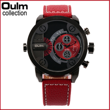 3130 Oulm Men Watches with Double Movt Leather Band Quartz Men Sports Watches Military Watch