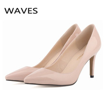 2016 fashion women shoes MID high heels lady women pumps patent leather shoes corset work pumps court shoes Big Size 35-42