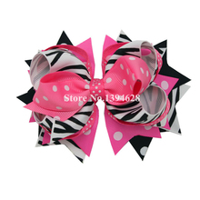 Free Shipping $1.5/1PC 5″ Zebra Hot Pink Girls Hair Bows Boutique Hair Bows Stacked Hair Bows Big Bows Hair Accessories
