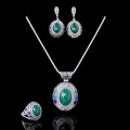 2016 New Fashion Ethnic Style Vintage Turkish Jewellery Set Green Resin And Enamel Antique Silver Plated