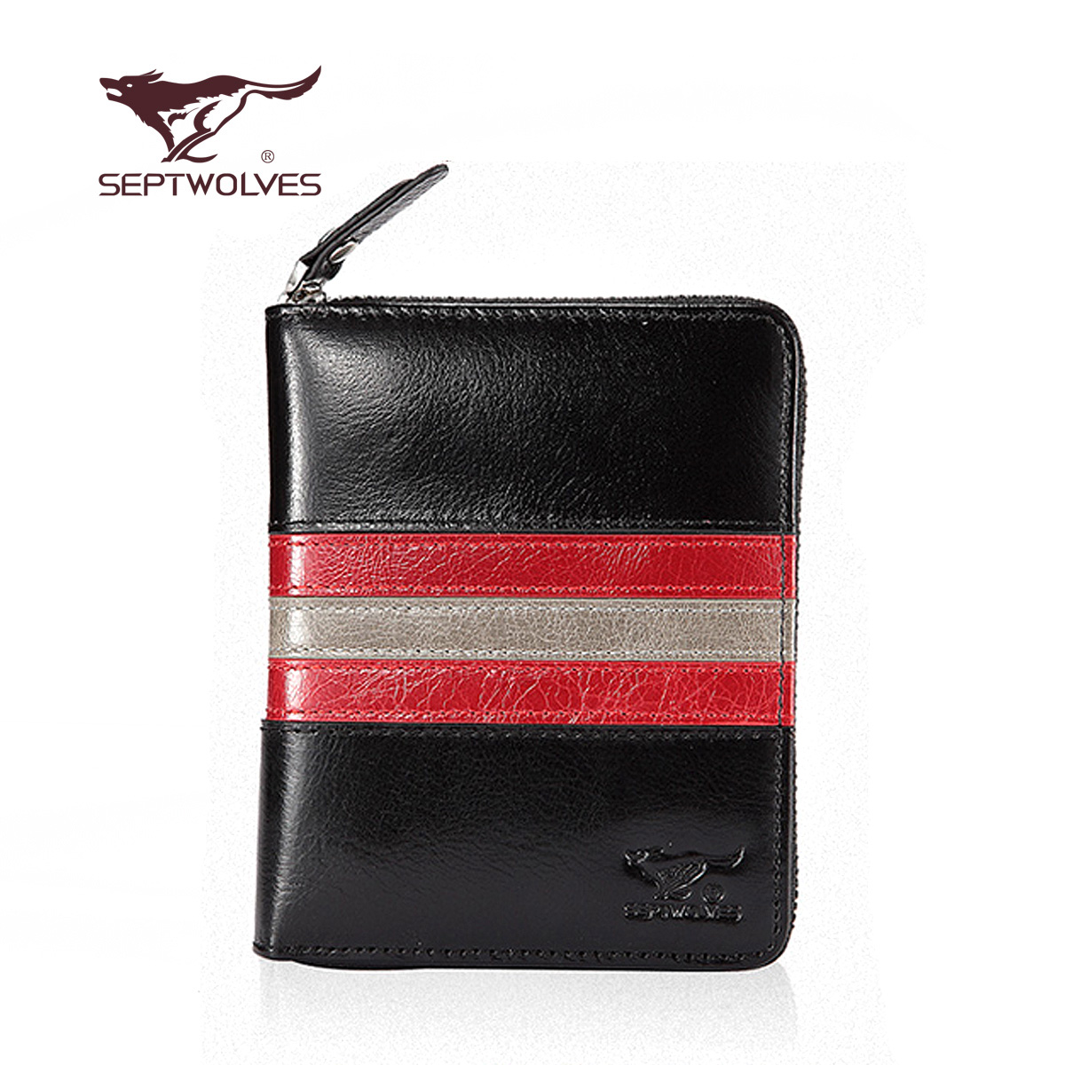 fashion men Septwolves     casual    zipper belt    genuine leather wallets brand male wallet purse men