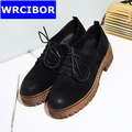2017 NEW vintage Women Oxford shoes genuine leather Round toe Cow Muscle bottom high heels fashion