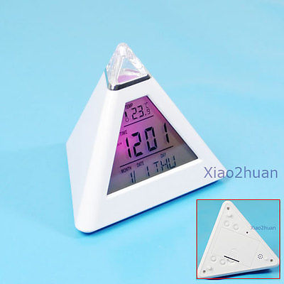G104 New LCD Pyramid Clock Alarm Multi Color Night