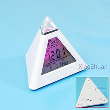 G104New LCD Pyramid Triangle Clock Alarm Multi Color Night