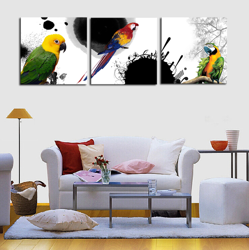 Unframed 3 Panels Modern Canvas Oil Wall Art Painting Colorful parrot Home Decorative Cheap Art Picture Paint on Canvas Prints