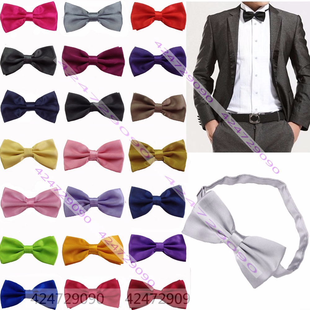 HOT Selling lot 1-33pcs Men\'s bowties Solid Color Tuxedo Bowtie Wedding Satin Bow Tie Necktie W006