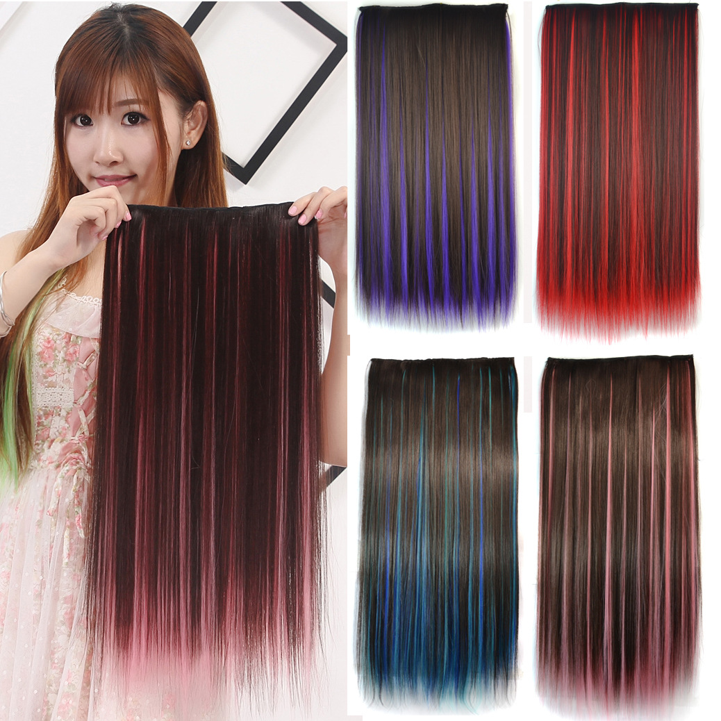 Yiwu a woman five card type wig and hair extensions clip hair long straight hair wig piece dyeing color