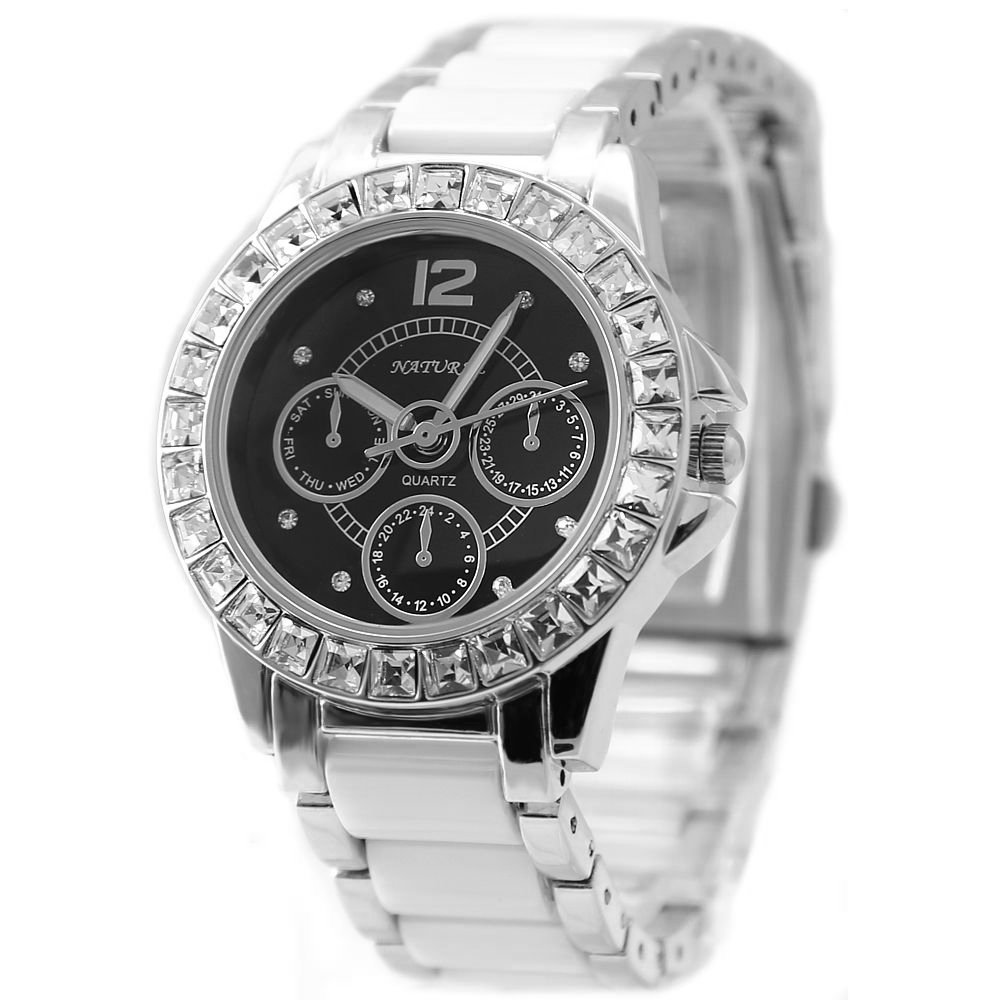 FW830J PNP Shiny Silver Watchcase Black Dial Ladies Women Ceramic Bracelet Watch