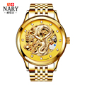Anniversary Edition NARY Gold Watches Men 3D China Dragon Mechanical Skeleton Rhinestones watch men Wrist Watch