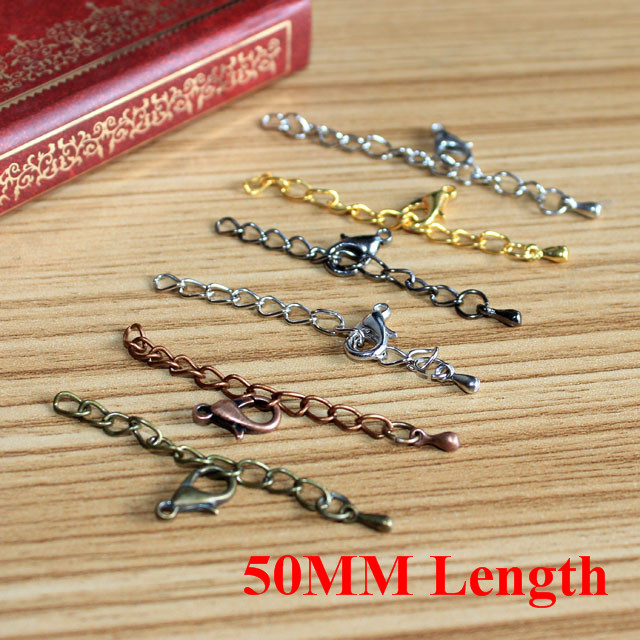 Metal Necklace Links Jewelry Extender Chains End Drops With Lobster Clasps 50mm Gold/Silver/Rhodium/Bronze/Gunmetal/Copper Tone