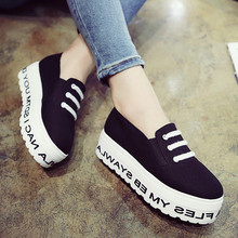 New Fashion Black Letter Print Low Top Lady Sneakers For Women Brand Lace Up Canvas Platform