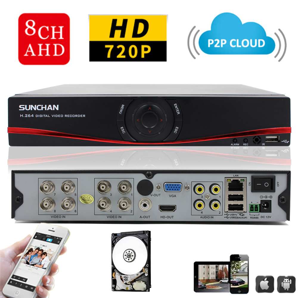 SUNCHAN HD 1080P HDMI Output CCTV Digital Video Recorder 8CH AHD 8Channel DVR NVR Video Surveillance System with 1TB HDD