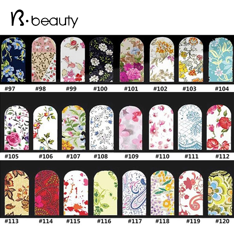 2015 New Flowers Water Transfer Stickers 20sheets lot Fashion Beauty Full Cover Nail Art Decoration Nail