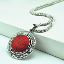 N14 Red Turquoise Stone Natural Stone Necklace Pendant Jewlery Women ,Vintage Look,Tibet Alloy, free shipping, wholesaler