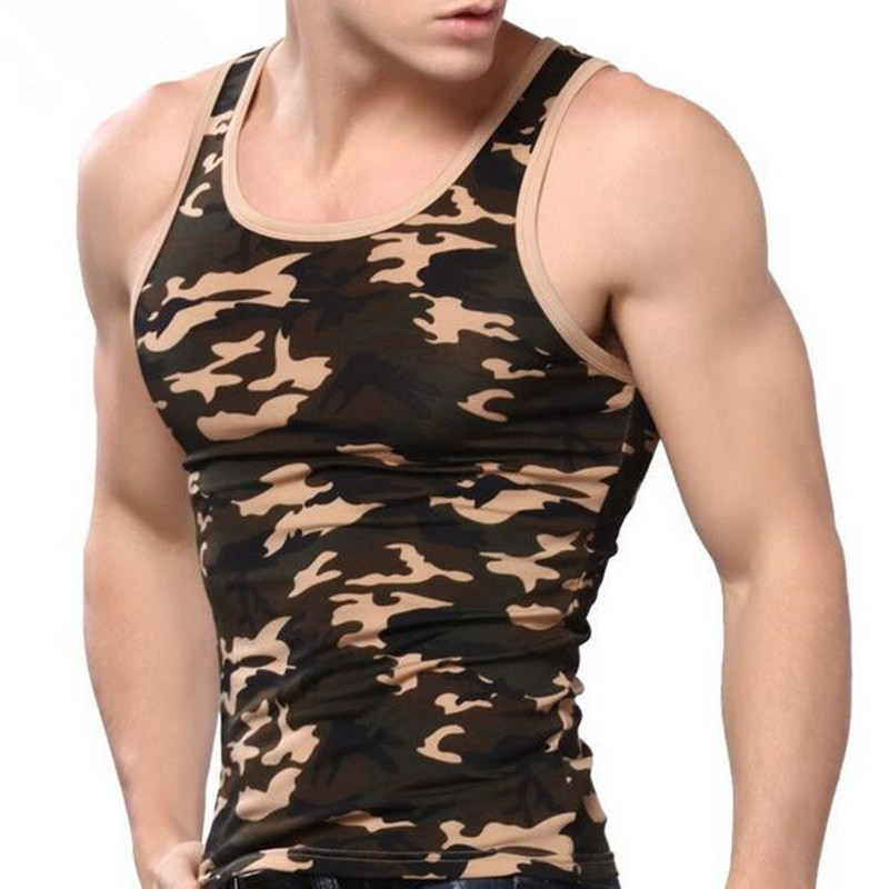 Fitness Men Tank Top Army Camo Camouflage Mens Bodybuilding Stringers