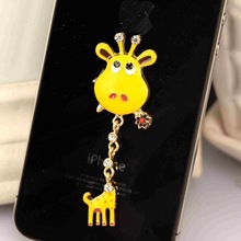 Cute Cartoon Yellow Giraffe Style Alloy Cellphone Sticker for Women s Mobile Phone Decoration Small Phone