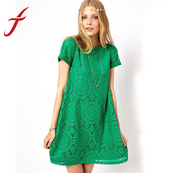 Feitong 5 цвета Vestidos Femininos женщина свободного покроя платье 2015 летом с коротким рукавом о-образным вырезом Большой размер кружевном платье Vestido де ренда