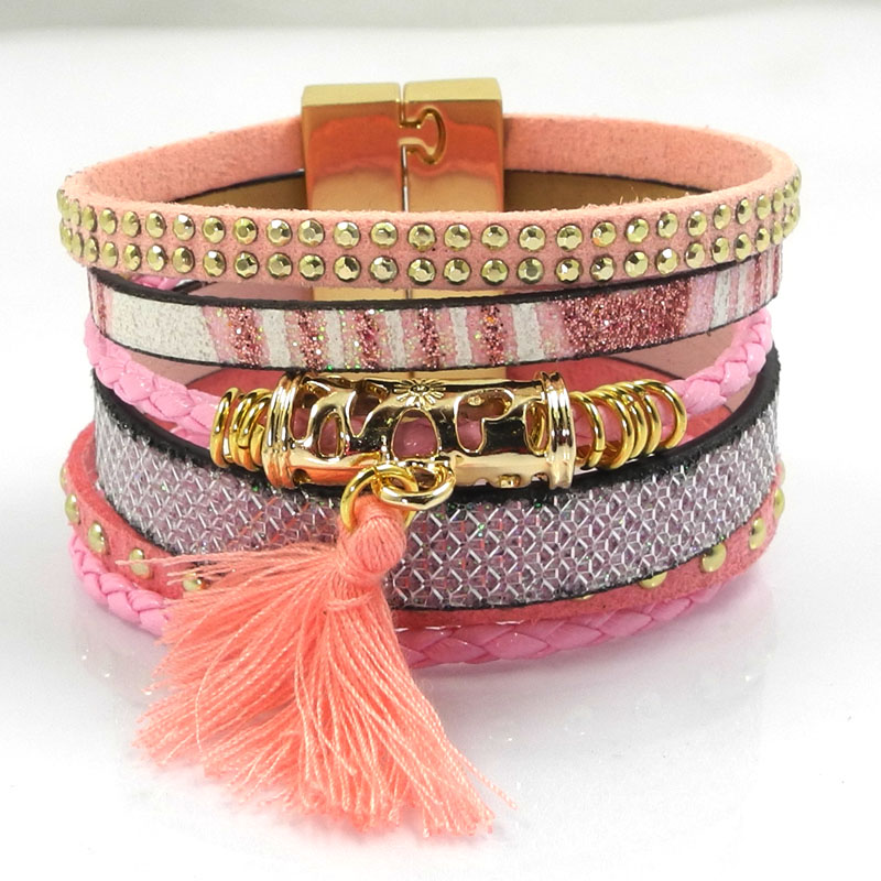 2016 Summer Pink Leather Bracelet Brazilian Bracelet Magnet Buckle Bohemian Bracelets Boho