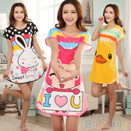 Great Cute Women s Cartoon Polka Dot Sleepwear Pajamas Short Sleeve Sleepshirt 2MY2 4PW5