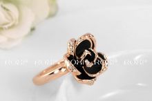 ROXI brand Black Flower Ring Rose Gold Plated set with Austrian Crystal Fashion Jewelry with big