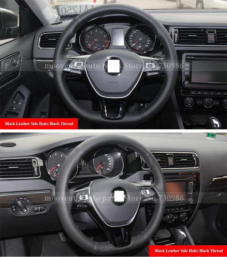 for Volkswagen VW Golf 7 Mk7 New Polo Jetta Black Leather Steering Wheel Cover