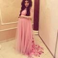 Pink Maternity Evening Dress with Flowers for Pregnant Woman Elegant Empire Waist Prom Dresses robe de