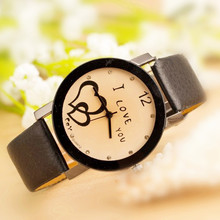 New Fashion Geneva High Quality Brand Watches Double Heart I LOVE YOU watches couple Leather Watch Quartz Wristwatches SB036P