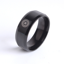 wholesale 8mm Black ROUND Shield Captain America for men 316l Stainless Steel finger rings