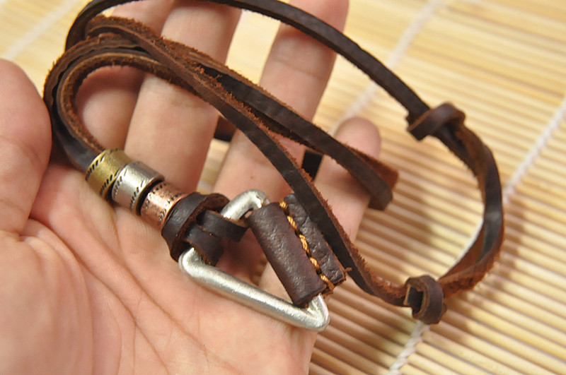 100% Genuine Leather Necklaces Vintage Triangle Pendants Adjustable Brown Rope Chain Women Men Jewellery bisuteria hombre (5)