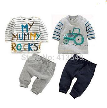 hot sale 2015 new summer boys clothes set kids striped letter car t shirts pants suits