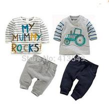hot sale 2015 new summer boys clothes set kids striped letter car t shirts pants suits