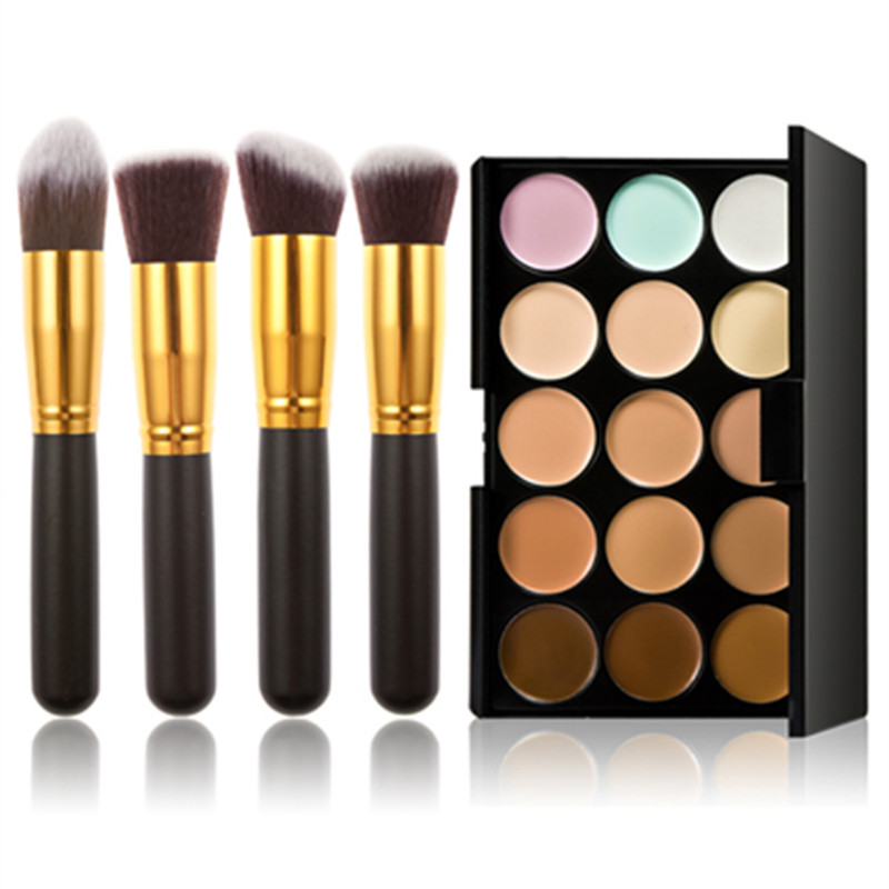 New Fashion Make Up 15 Colors Contour Cream Makeup Concealer Palette 4 Pcs Makeup Comestic Brushes