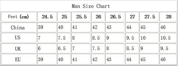 Man socks size chart