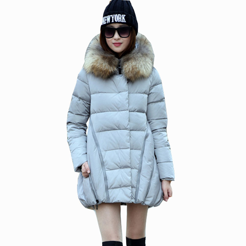 manteau femme Winter Irregular Hem A Word Cloak Real Thick Raccoon Fur Collar Down Jacket Women Parka Zipper Long Coat JY-897