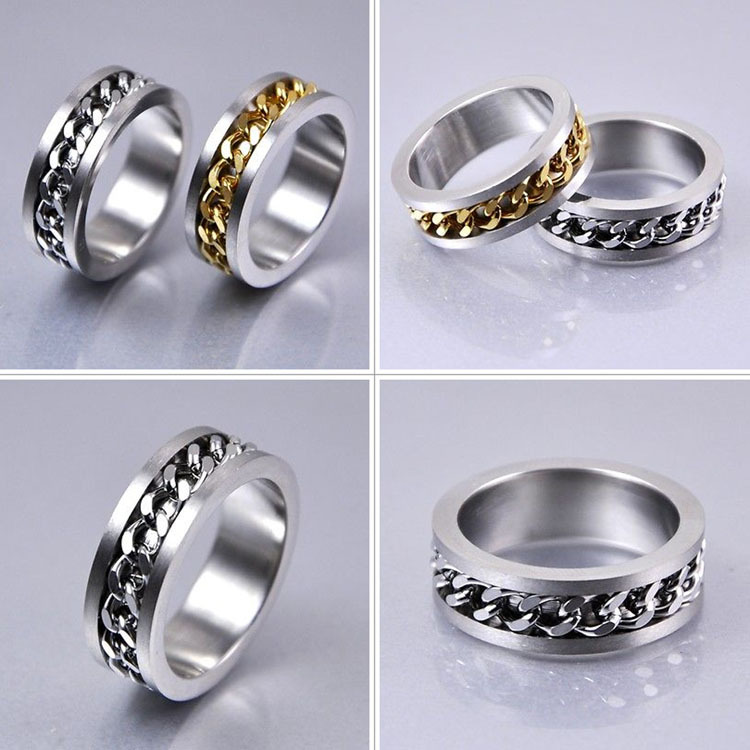 Hot Sale Gold Silver 2 Colors Chain Rotation Men Ring Stainless Steel Male Finger Ring Fashion