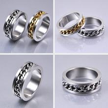 Hot Sale Gold Silver 2 Colors Chain Rotation Men Ring Stainless Steel Male Finger Ring Fashion Jewelry RING-0080