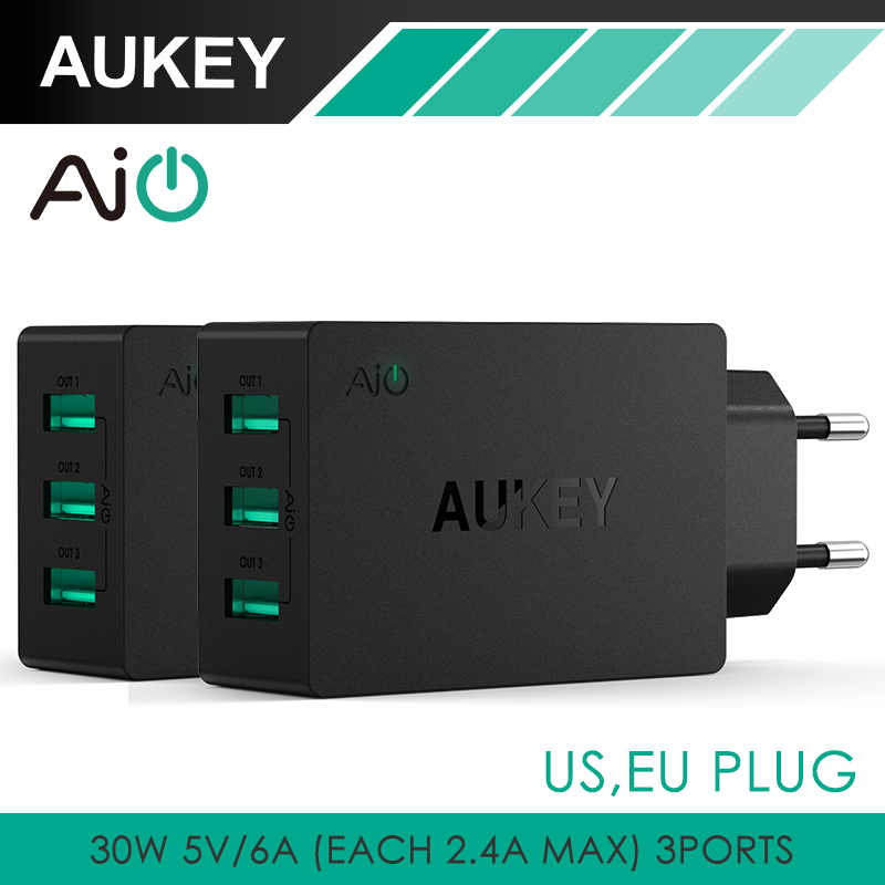 AUKEY 30W 6A USB Travel Wall Charger Adapter with AiPower Adaptive Charging Tech Foldable Plug for