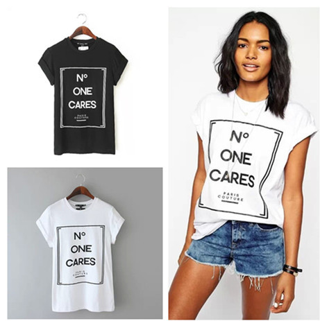 Summer Women T Shirt ONE CARES Letter Printed Causal T Shirts New 2015 Causal Women Clothing