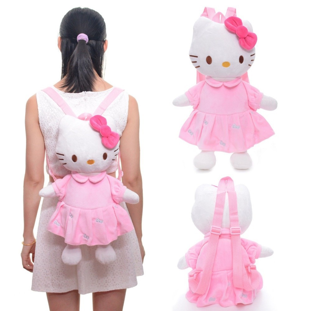 Teenage Girls Baby Pink Hello Kitty School Bag Plush Shoulder Backpack Cartoon Kindergarten Bags 18*8\'\' New Free Shipping #LN