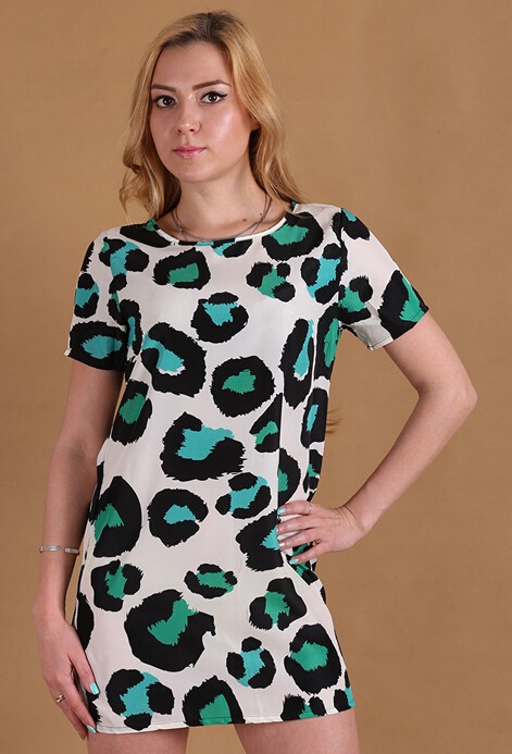 Женское платье Unbrand 2015 womens short sleeve Leopard Dress