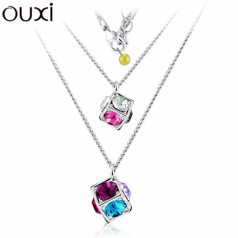 Big Coupon Discount Women Necklace Pendant Crystal Jewelry Collar Cubics Jewlery White Gold Plated OUXI NLA091