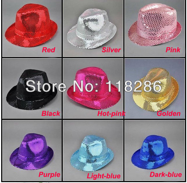 Free Shipping adult sequins fedora hat cap headgear for party supplies stage performing paillette party hat