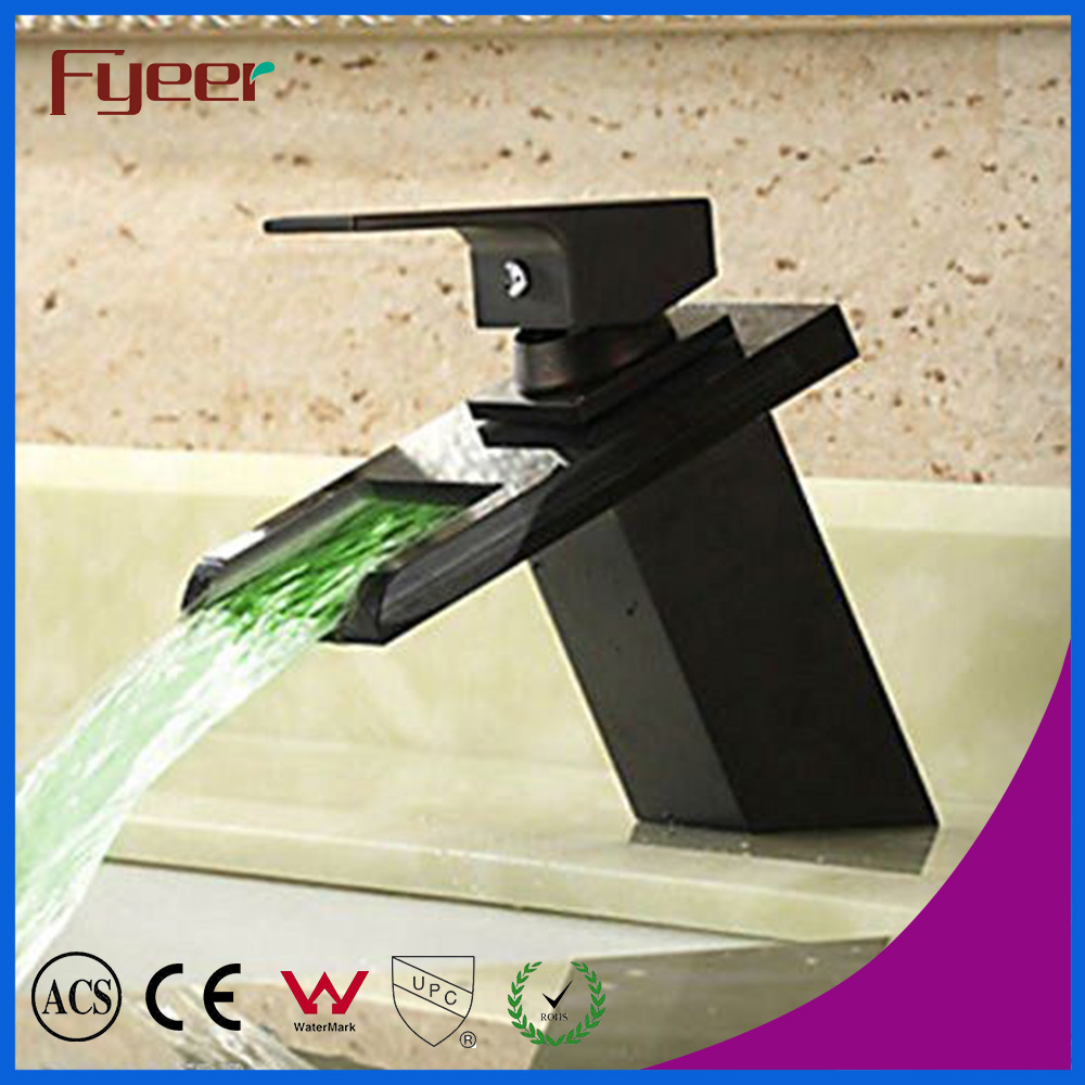 Free Shipping Fyeer New Black Orb Waterfall Led Basin Faucet Bathroom Colorful Glass Tap Robinet